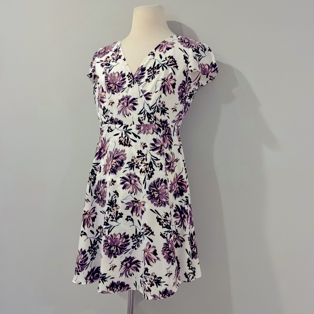 Ann Taylor Factory White and Purple Floral Mini Dress